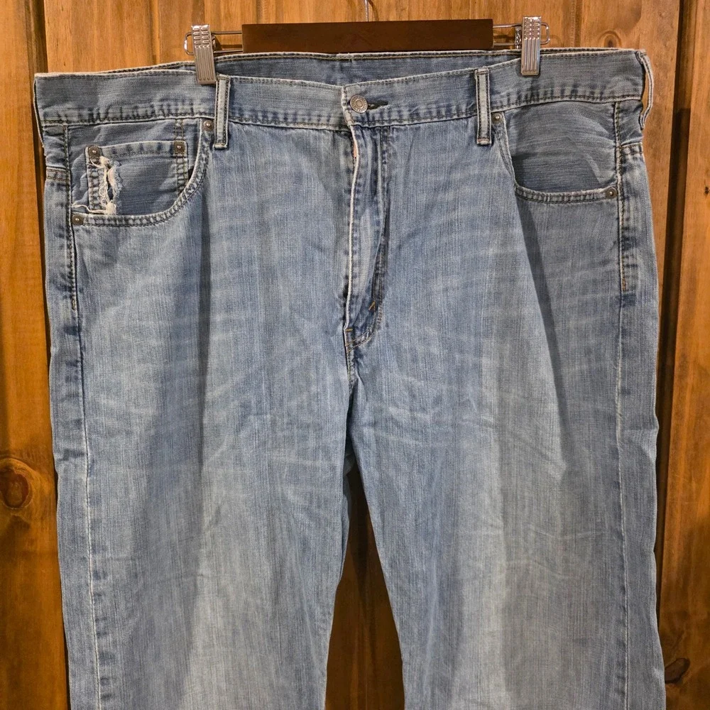 Levi 569 Loose Straight Jeans Mens 42x30 Light‎ Wash Blue Good Denim Pants